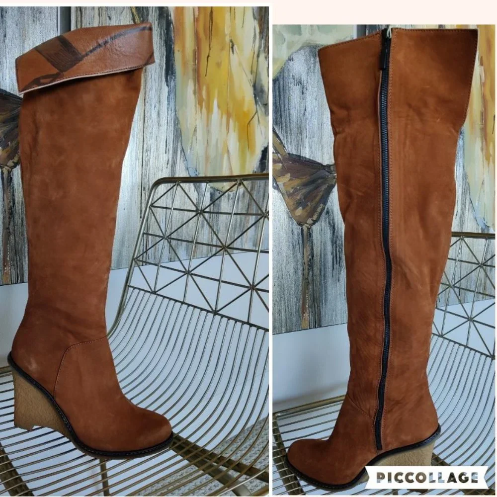 NEW $745 Collection‎ Privee Luxe over the knee suede wedge boots. IT 40 US 9